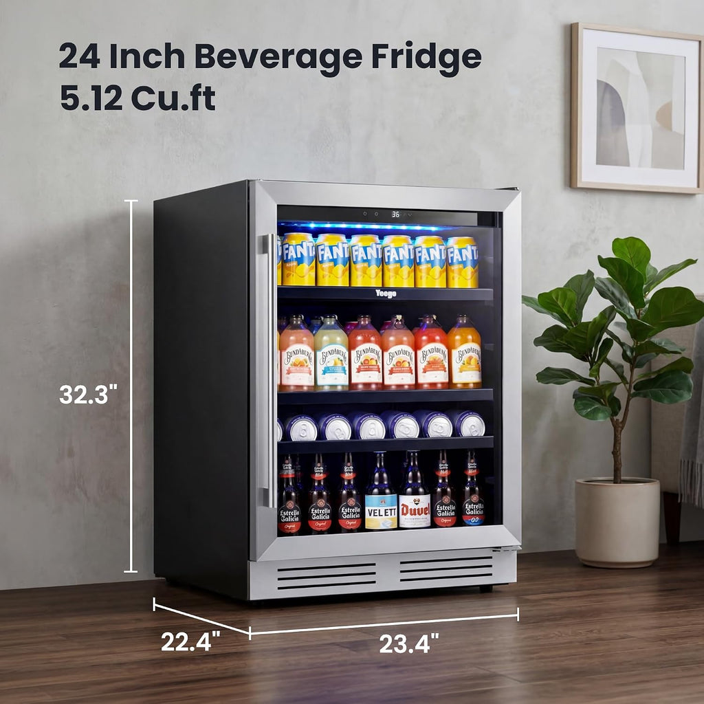 Beverage Refrigerator & Drink Fridge - 24 inch 180 Cans Beer Cooler Glass Door, 34