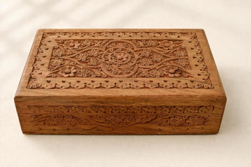 Hand Carved Wooden Memory Box - Decorative Wooden Keepsake Storage Box for Jewelry, Watches, Coins & Trinkets