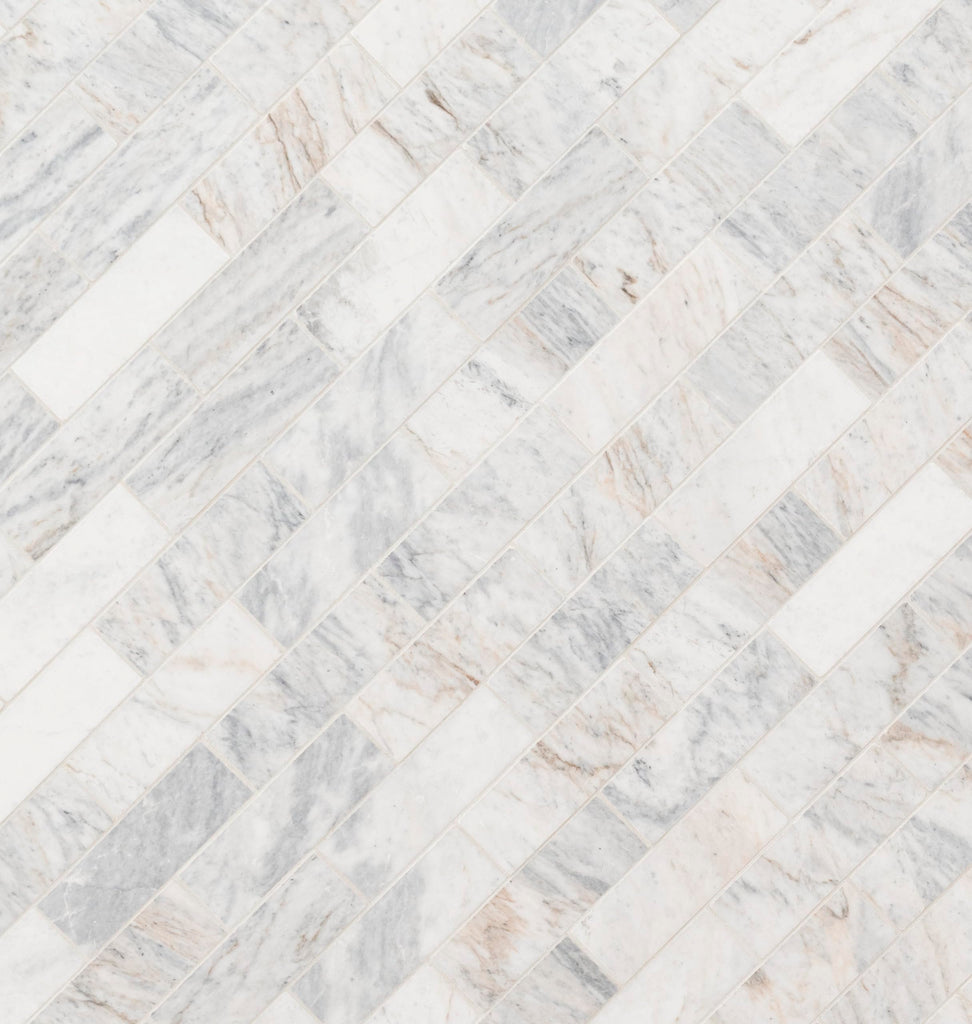 Mesh Mounted Marble Subway Tile | Capri Blue | 11.81" x 11.81"