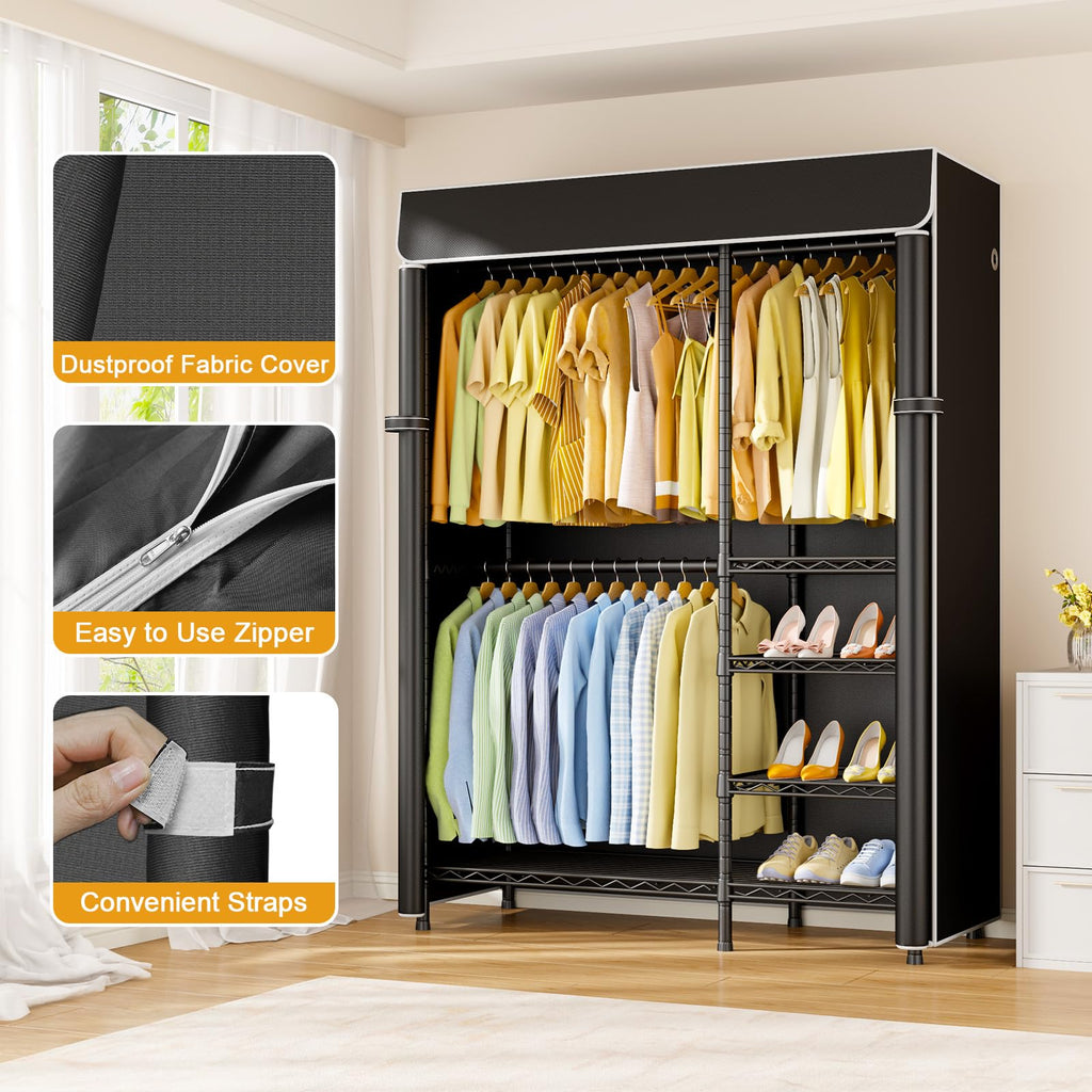 F2C Clothes Rack with Cover, 47.2"W x 16.5"D x 78.3"H, Load 692lbs