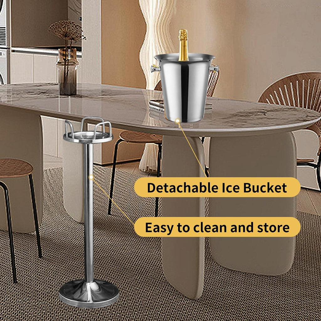 Silver Ice Bucket with Stand, large Champagne Ice Bucket 1.32 gal, Stainless Steel Ice Bucket, 3Ft Tall Ice Bucket