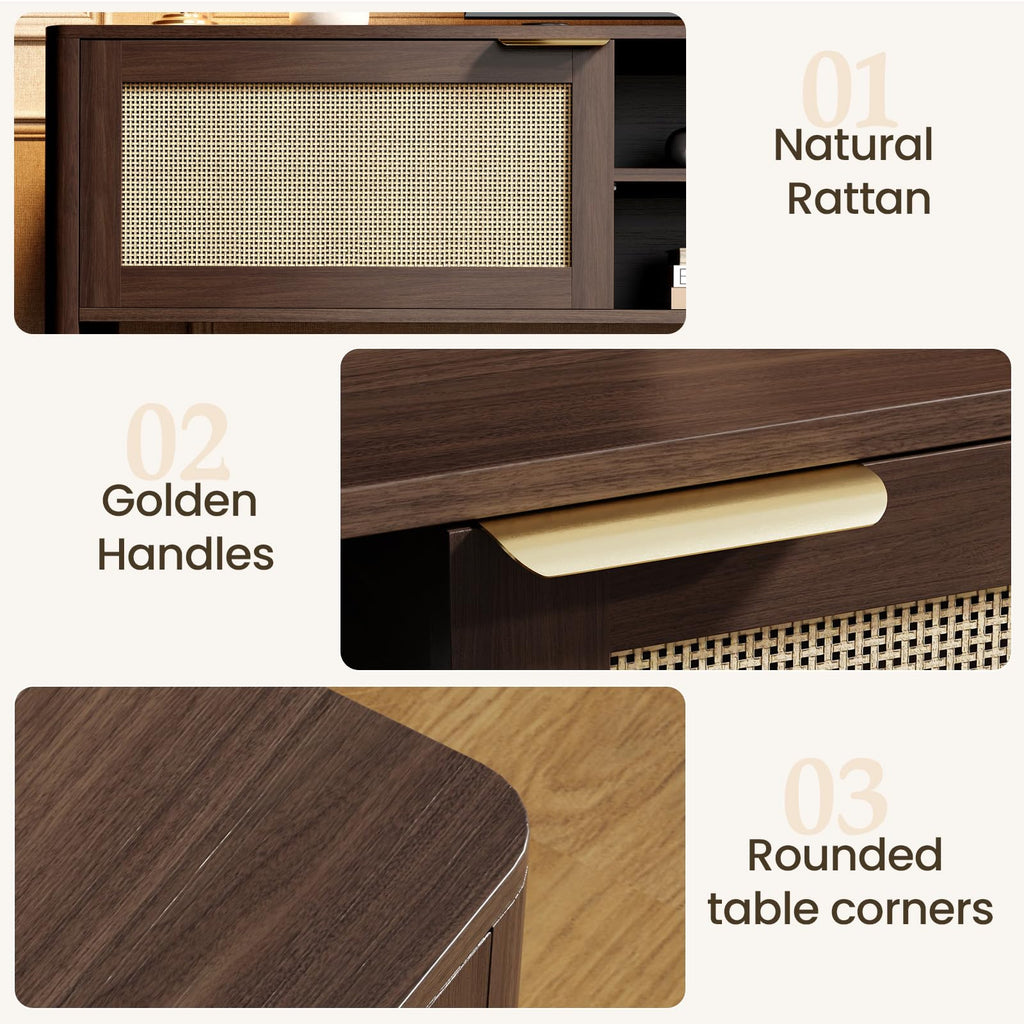 Rattan TV Stand Walnut 58"