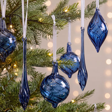 12 Pcs Blue Glass Christmas Ornaments Hand Blown Tree Ornaments