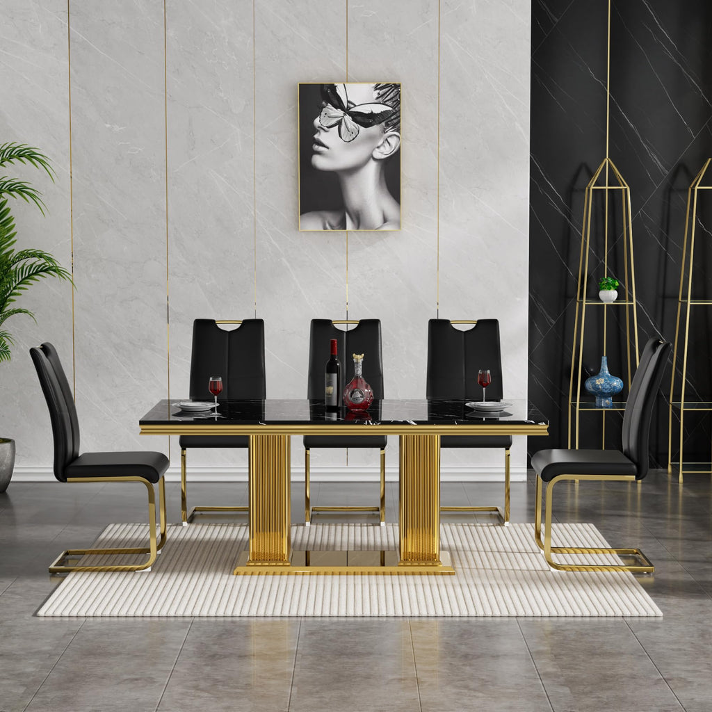 Faux Marble Dining Table Set for 8, Modern Kitchen Table Set with 8 Chairs