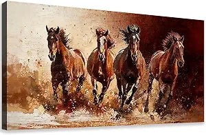 Running Horses Canvas Wall Art 4 Galloping Wild Horses Vintage Style Print Rustic Farmhouse Animal Wall Decor Bedroom
