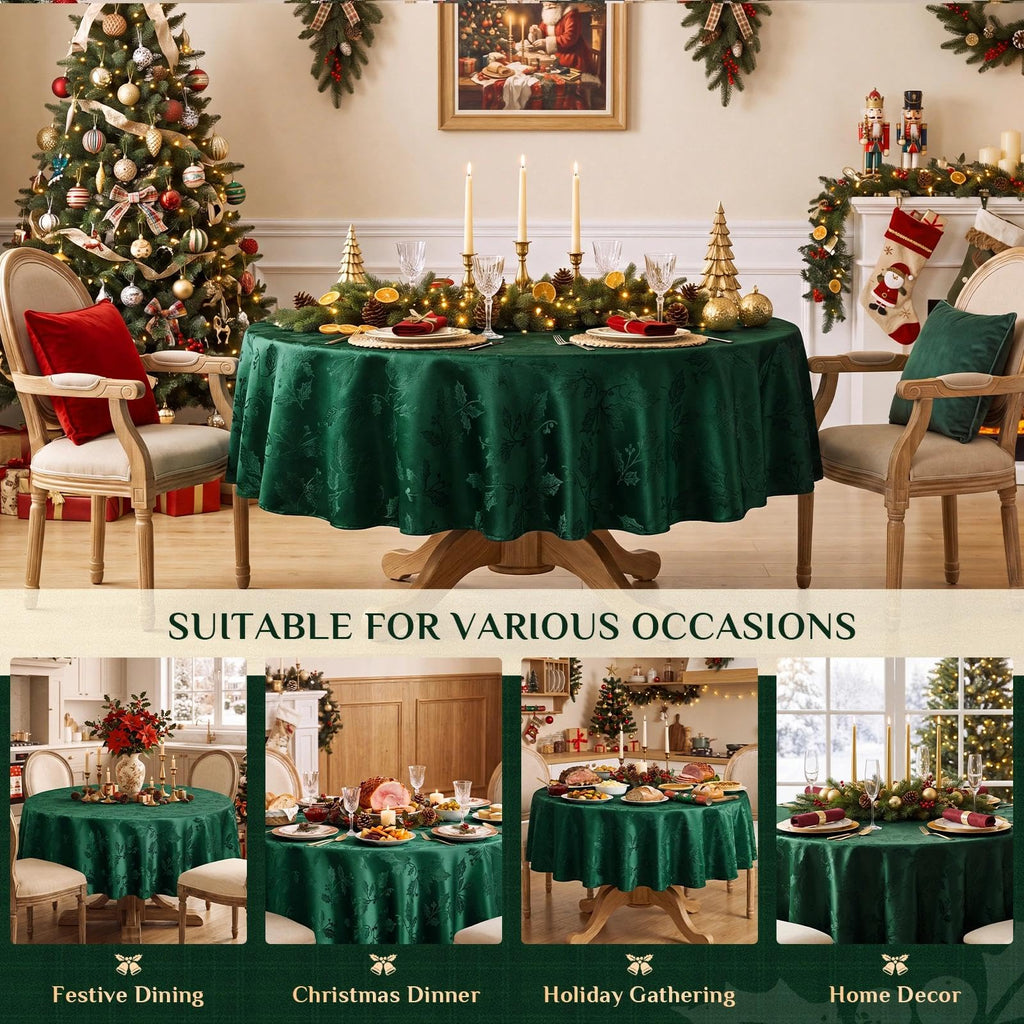 Christmas Jacquard Round Tablecloth, 70 inch, Green