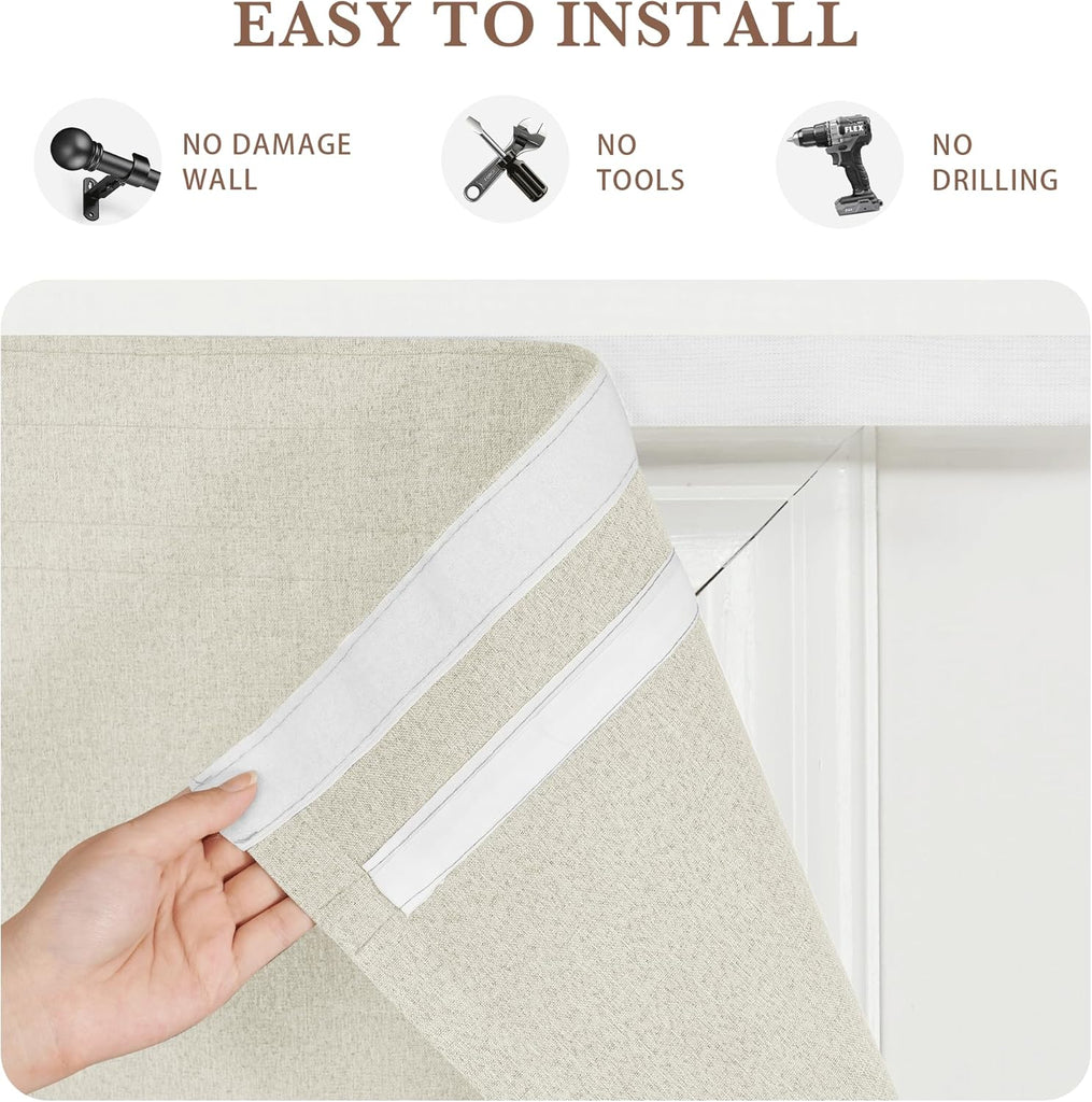 100%Blackout Roman Shades for Windows, Linen Fabric No Drill Magnetic Blind with Adhesive Tape, Thermal Insulation