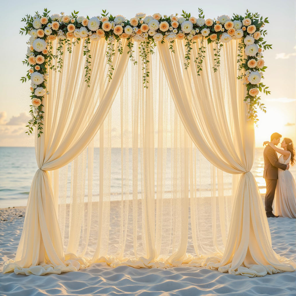 Light Champagne Wedding Arch Draping Fabric, 2 Packs 29" x 20FT Sheer Fabric Arch Drapery Curtain Backdrop Ceiling