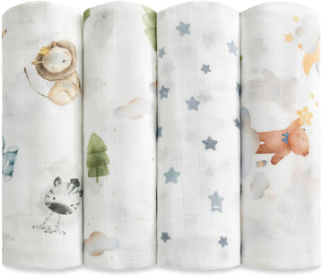 Muslin Baby Swaddle Blankets, Pack 47x47 inches, Breathable 100% Rayon from Bamboo Receiving Blanket, Shower &
