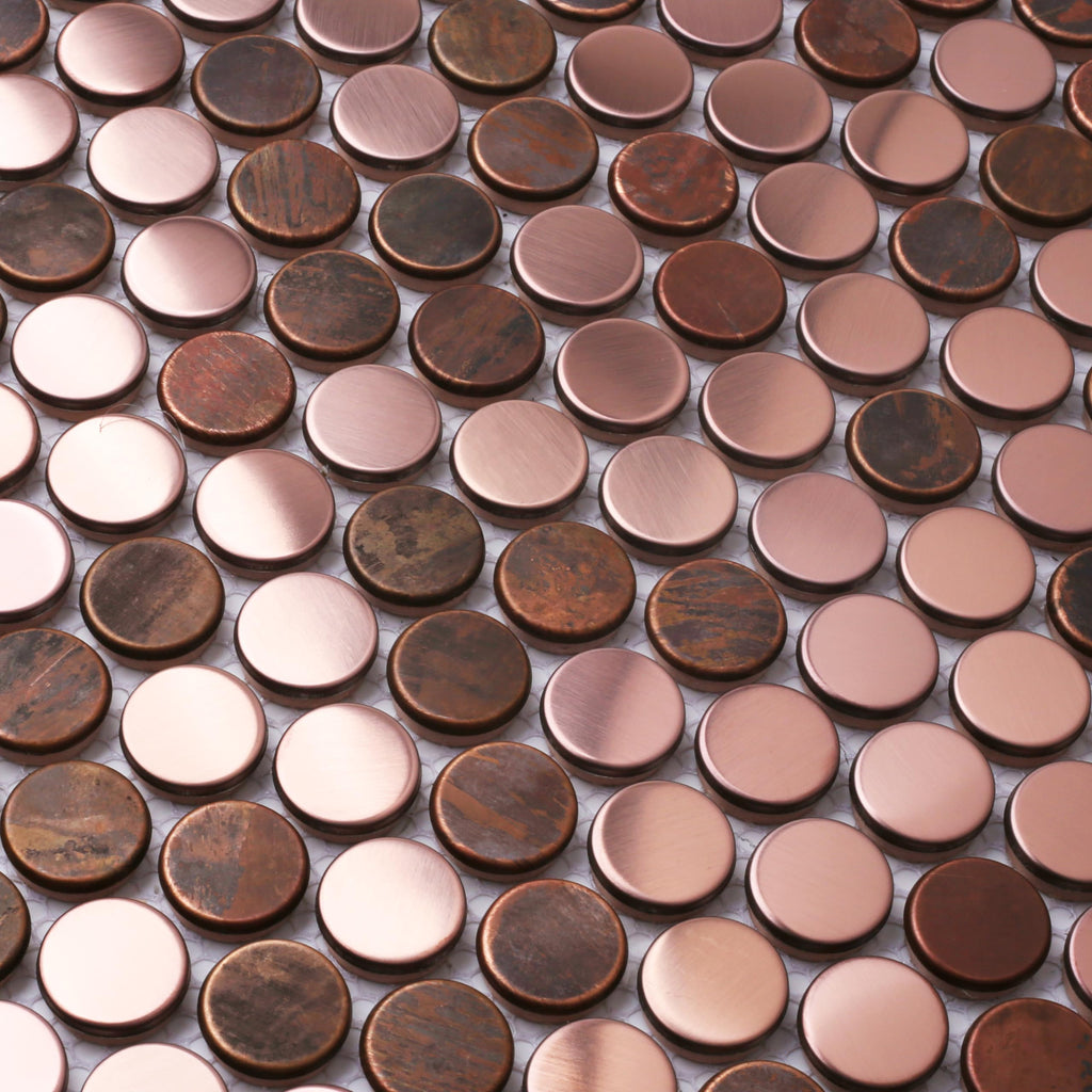 Copper Penny Round Tile Wall Backsplash Accents Penny Round Mosaic Tiles for Shower Floor (Box of 5 Sheets)