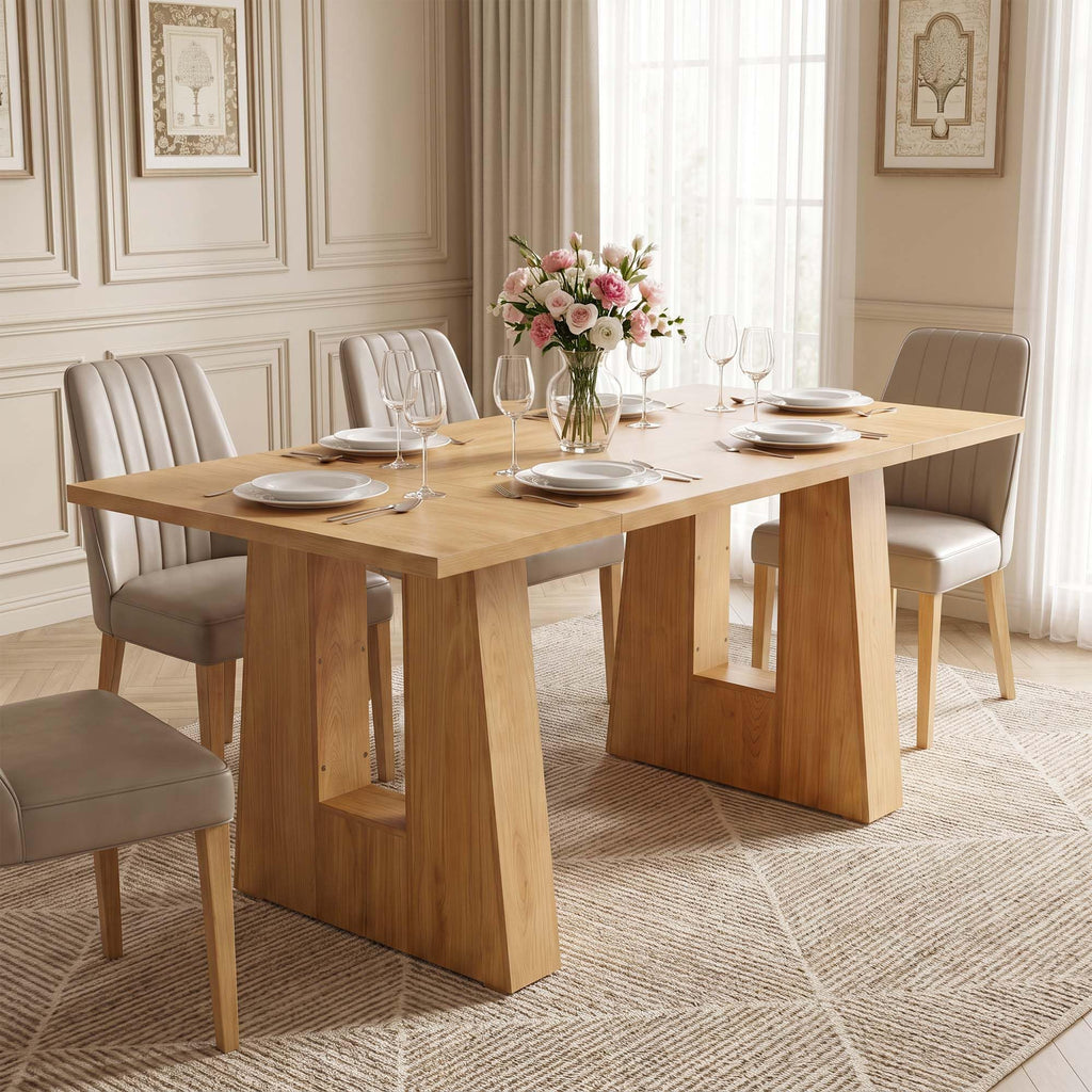 63" Dining Table for 4-6 People, Modern Kitchen Table, Light Oak