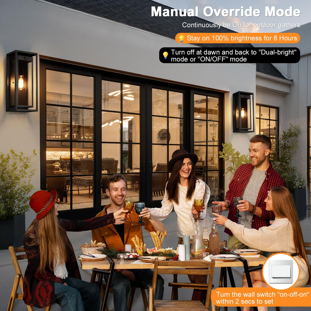 19" Motion Sensor Outdoor Wall Lights, 2 Pack Large Dusk to Dawn Outdoor Lights, 2 Lighting Modes Waterproof