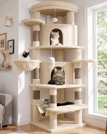 66inch Corner Cat Tree Tower for Indoor Large Cats, Beige