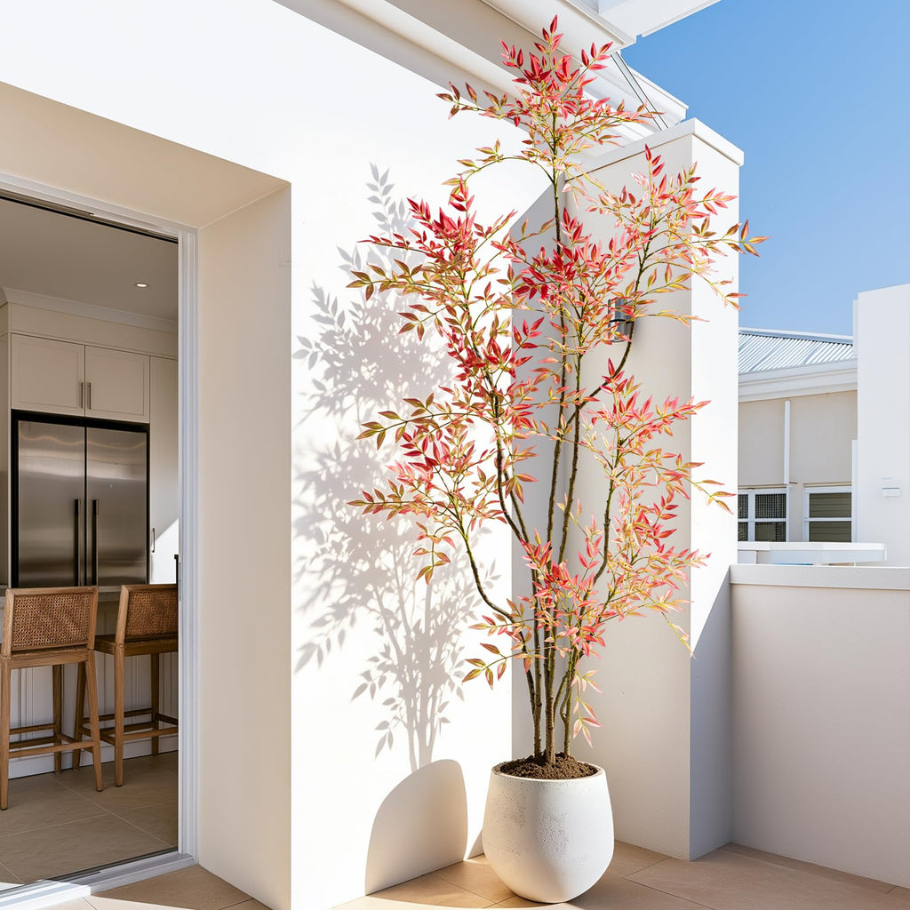 7.2ft Faux Bamboo Tree Artificial Nandina Tree Artificial Indoor Plants Realistic Fake Potted Tree with 800+ Leaves