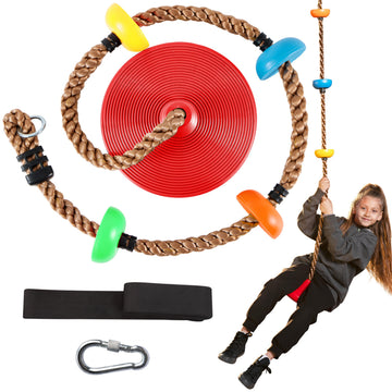 Tree Swing for Kids, Single Disk 6 Ft Outdoor Climbing Rope, Carabiner & 4 Ft Tree Strap, Playground Accessories