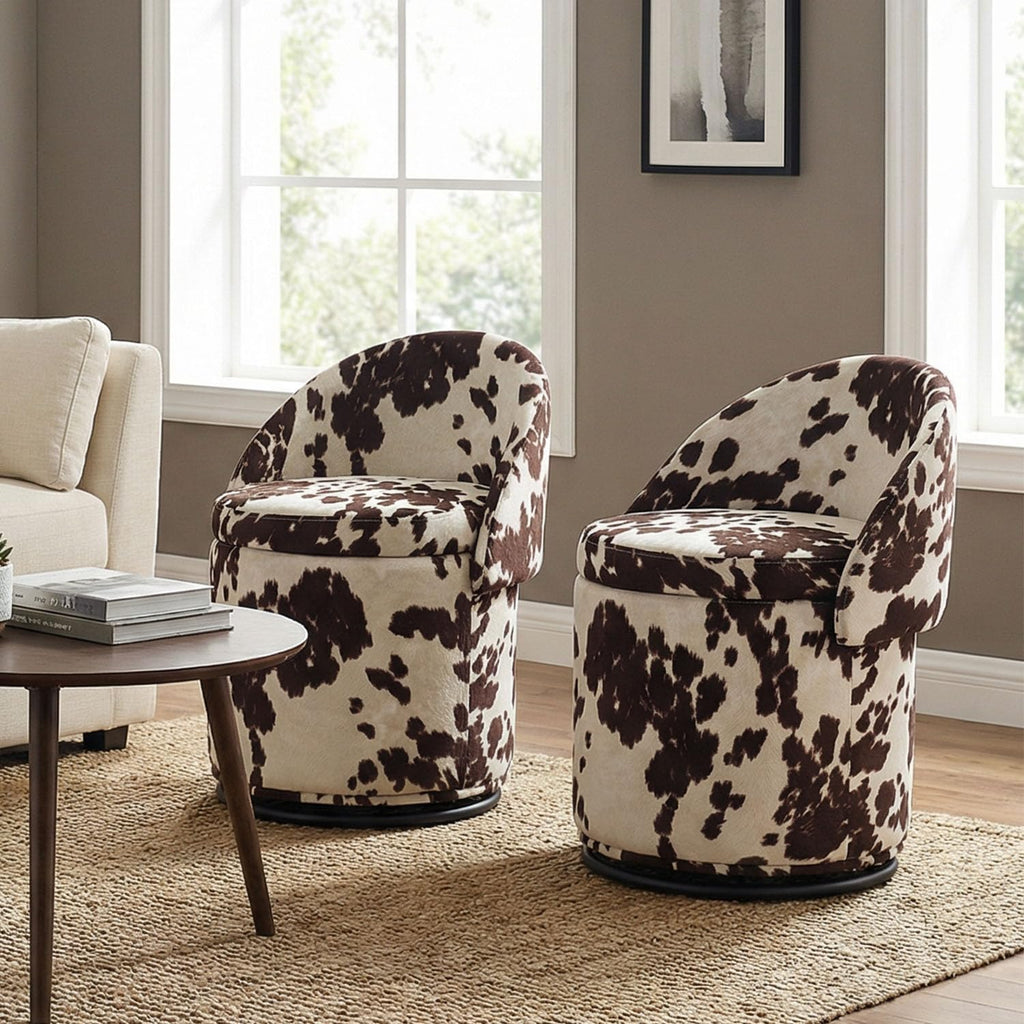 Modern Round Swivel Vanity Storage Stool with Foldable Backrest, Linen Upholstered Ottoman with Removable Lid