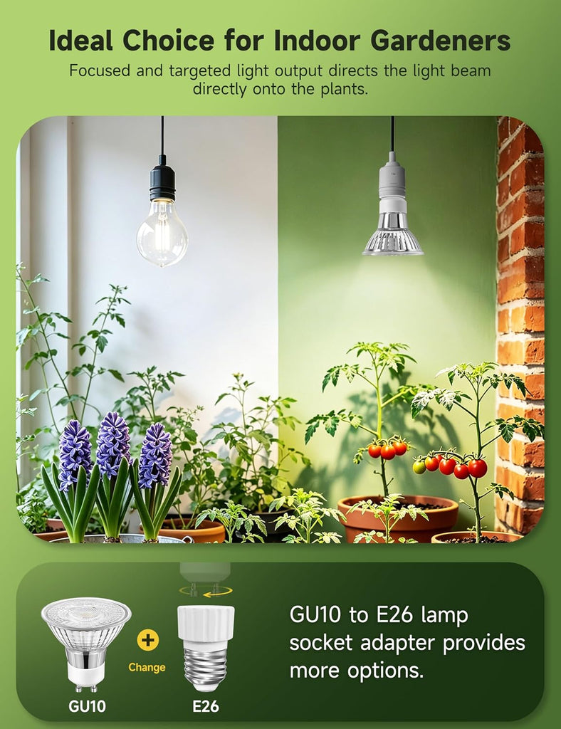 6W GU10 LED Grow Light Bulb,6 Pack Full Spectrum 4000K
