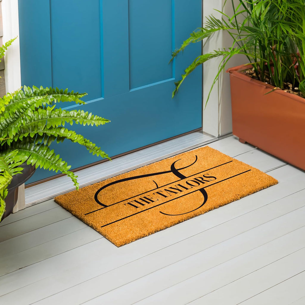 Flag Monogram Personalized Coir Doormat, 18x30 Inches Custom Name Coir Door Mats Outdoor, Front Door Welcome Mats