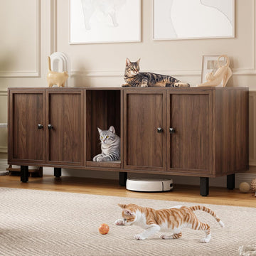 59 Inches Cat Litter Box Enclosure for 2 Cats, Walnut