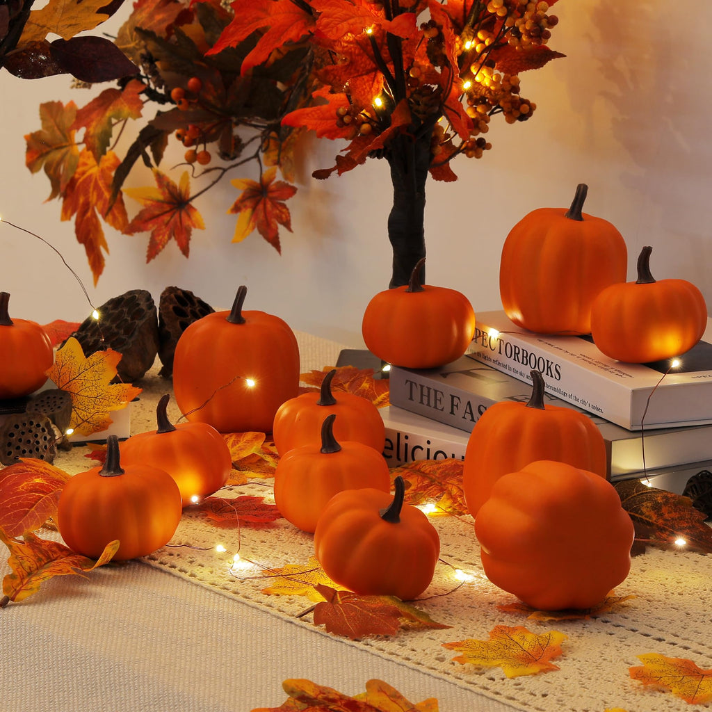 Orange Artificial Pumpkins, Harvest Decor Foam Pumpkin 8 PCS Set