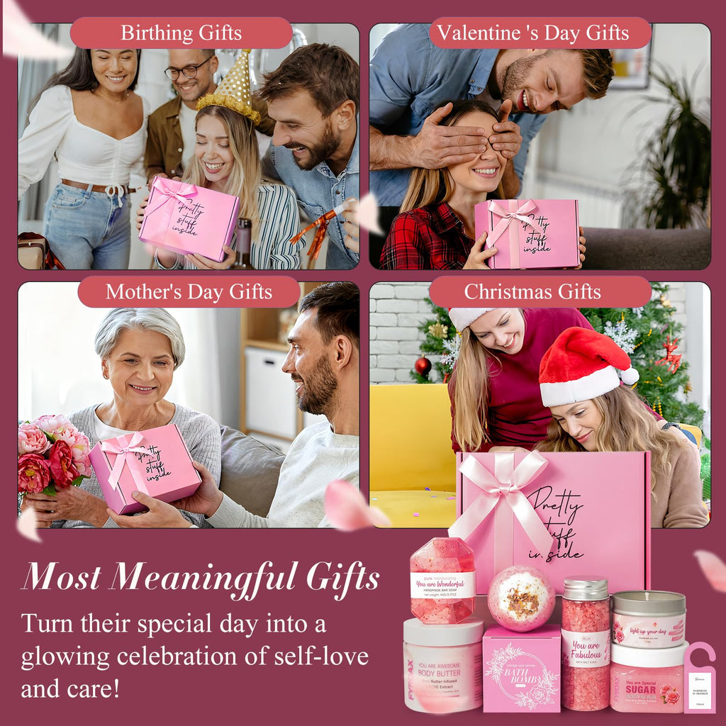 Spa Gifts for Women 7 Pcs Home Spa Kit Rose Gifts for Woman, Spa Gift Baskets Self Care Gifts Spa Gift for Women