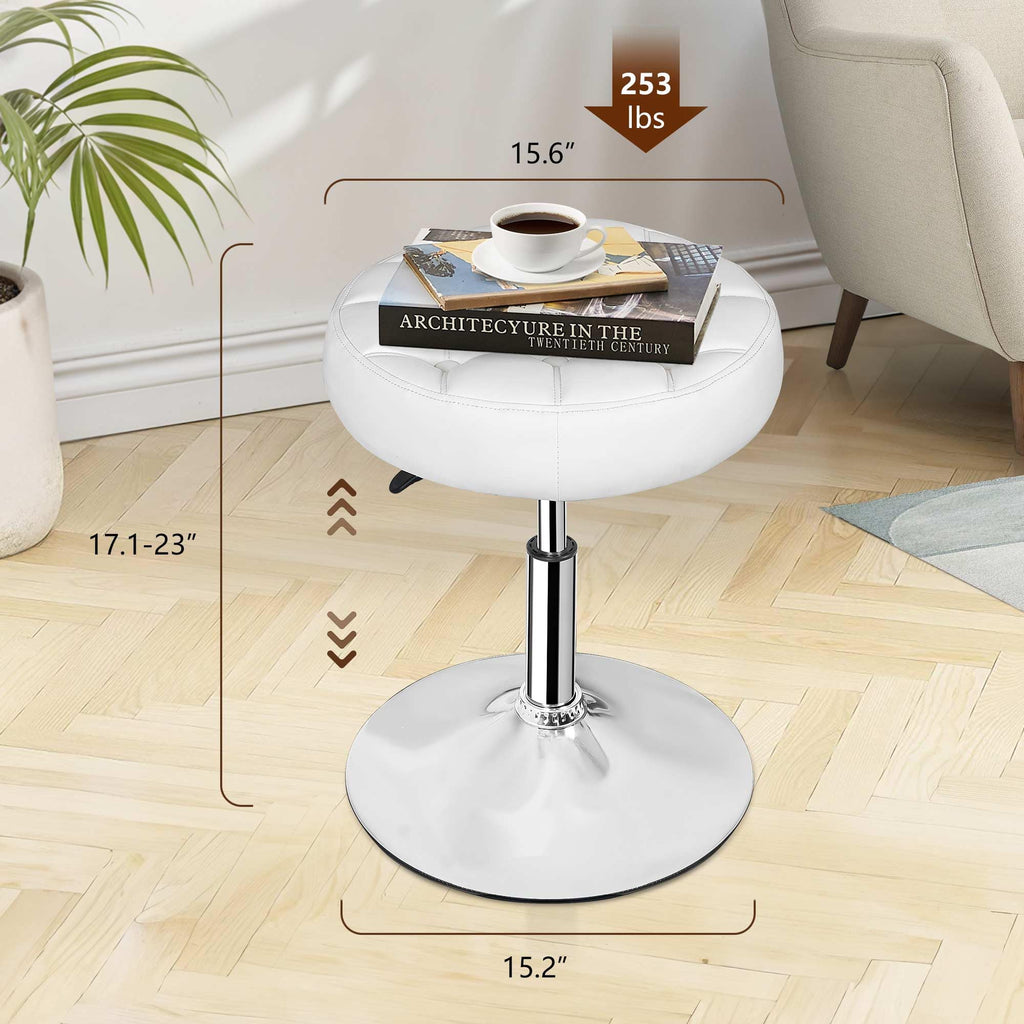 Vanity Chair Stool Modern Tufted Round Ottoman Stool Swivel Makeup Chair Bedroom Living Room (White)