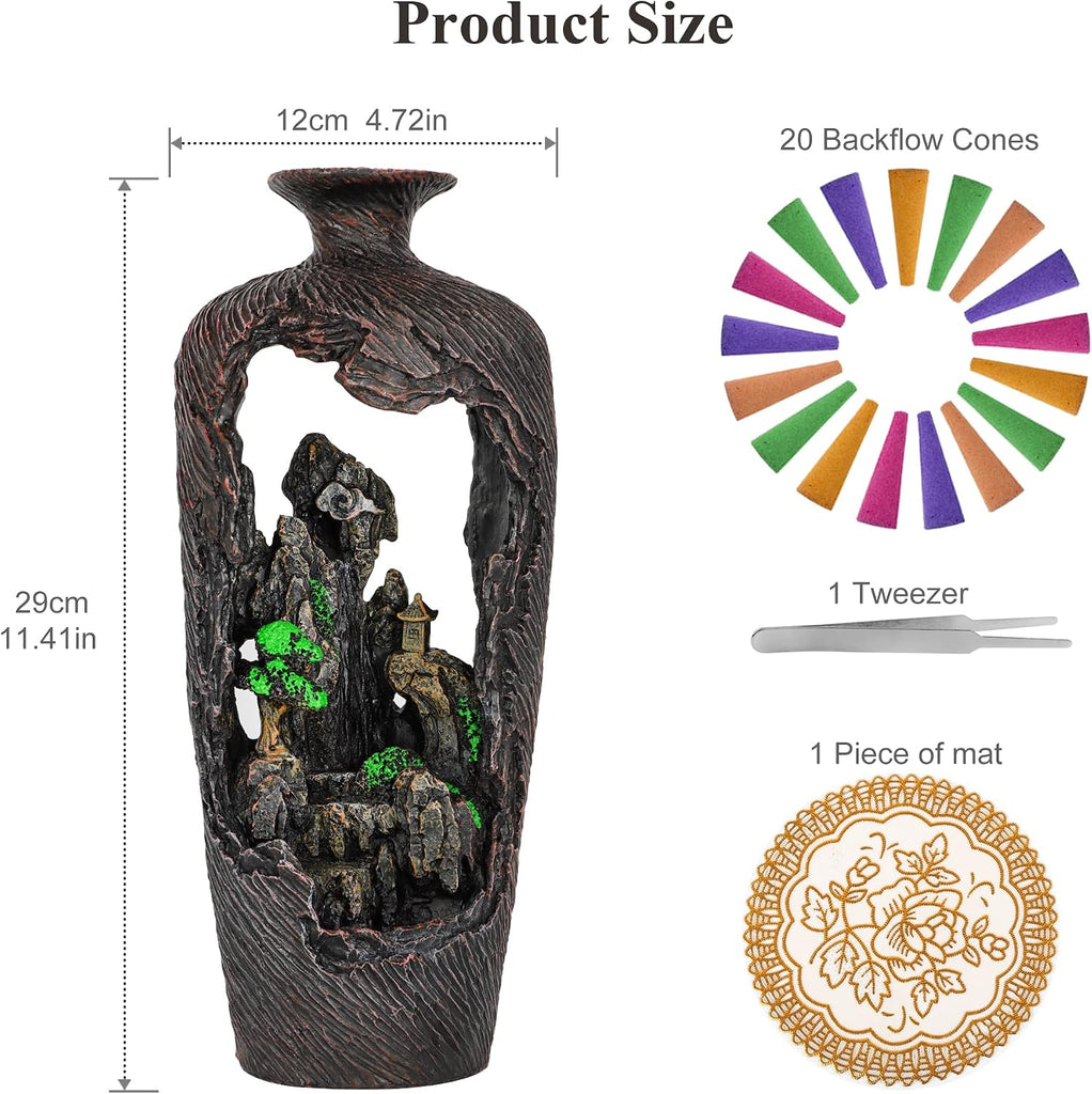 Mountain Waterfall Incense Burner Backflow Incense Burner Incense Smoke Waterfall with 100 Backflow Incense - Set of 100
