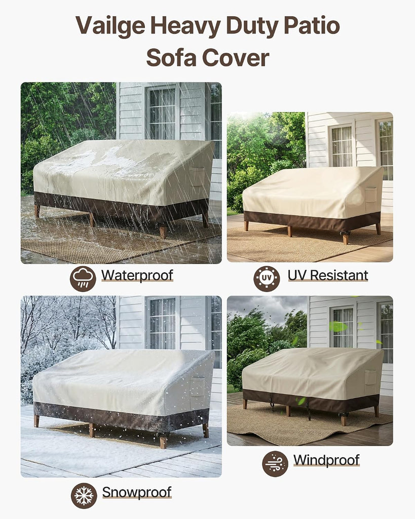 Patio Sofa Cover 3-Seater & Outdoor Couch Cover Waterproof | Heavy Duty 600D Oxford Patio Outdoor Furniture Covers