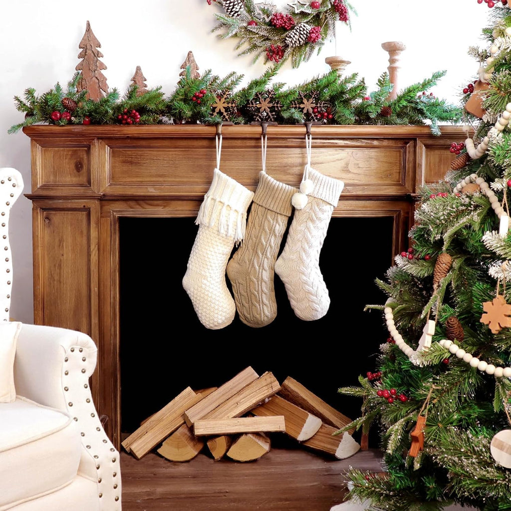 Farmhouse Personalized Knitted Christmas Stockings, 3 Packs 18 inche Knit Christmas Stockings, Rustic Farmhouse Boho