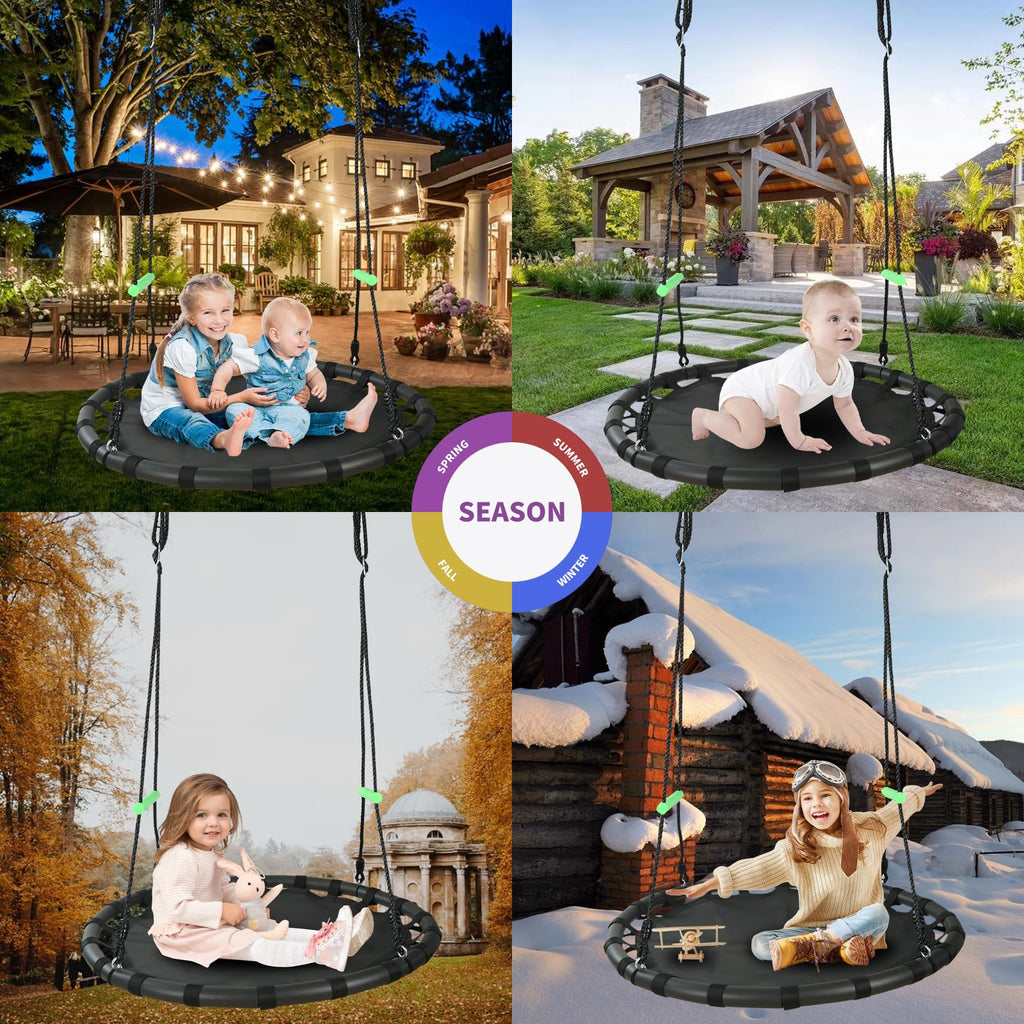 40 Inch Diameter Round Black Saucer Swing/Tree Swing Armrest Stick