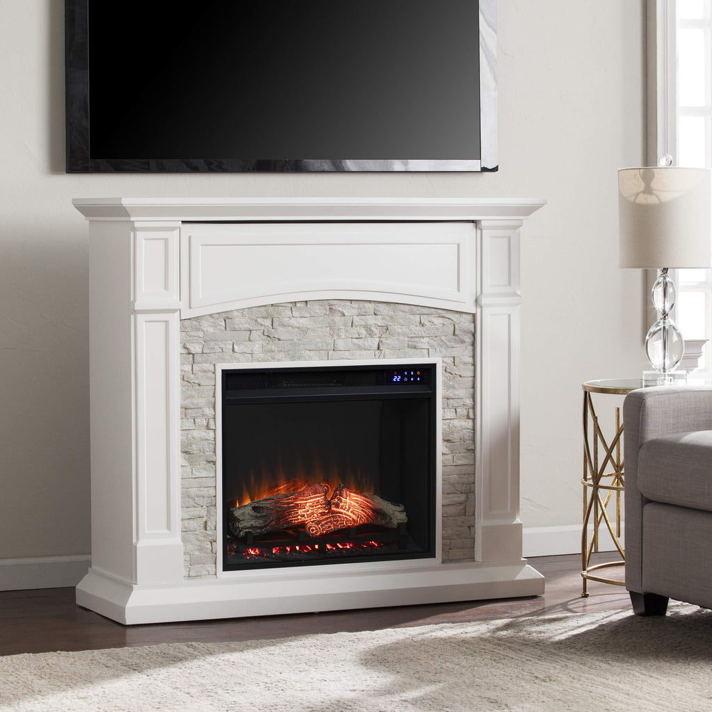 Seneca Electric Touch Screen Media Fireplace - White - Transitional Design, White Glass and Wood - Ideal