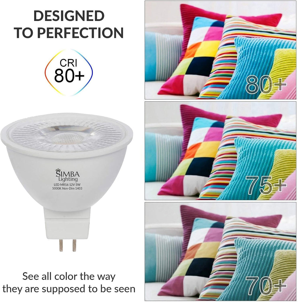 LED MR16 5W 12V Light Bulb, GU5.3 Bipin Base, 5000K, 6 Pack