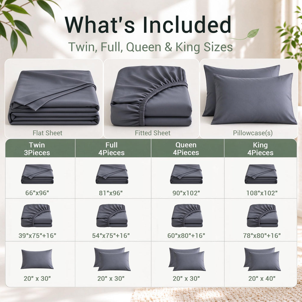 4-Piece Sheets, 100% Viscose Derived from Bamboo, Dark Grey