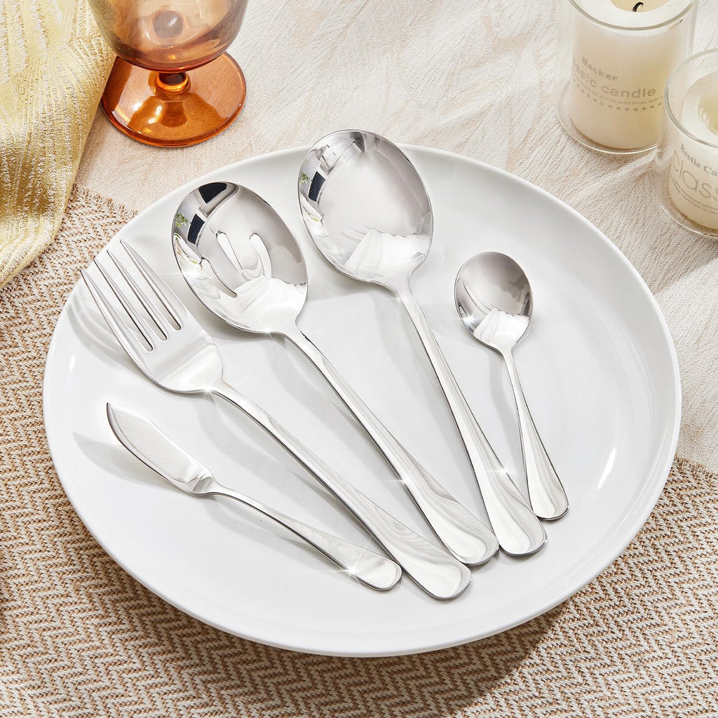 Silverware Set for 12, Premium 18/10 Stainless Steel 65 Piece Flatware, Quality Heavy Duty Cutlery Utensils, Mirror