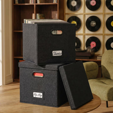 Decorative Vinyl Record Storage Box Set for 100+ Single Records - LP Holder