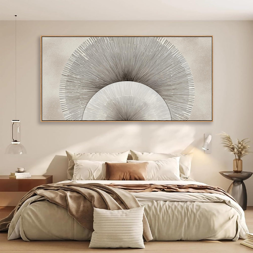 Beige Abstract Wall Art Modern Geometric Canvas Print Neutral Minimalist Line Painting Framed Contemporary Home Decor