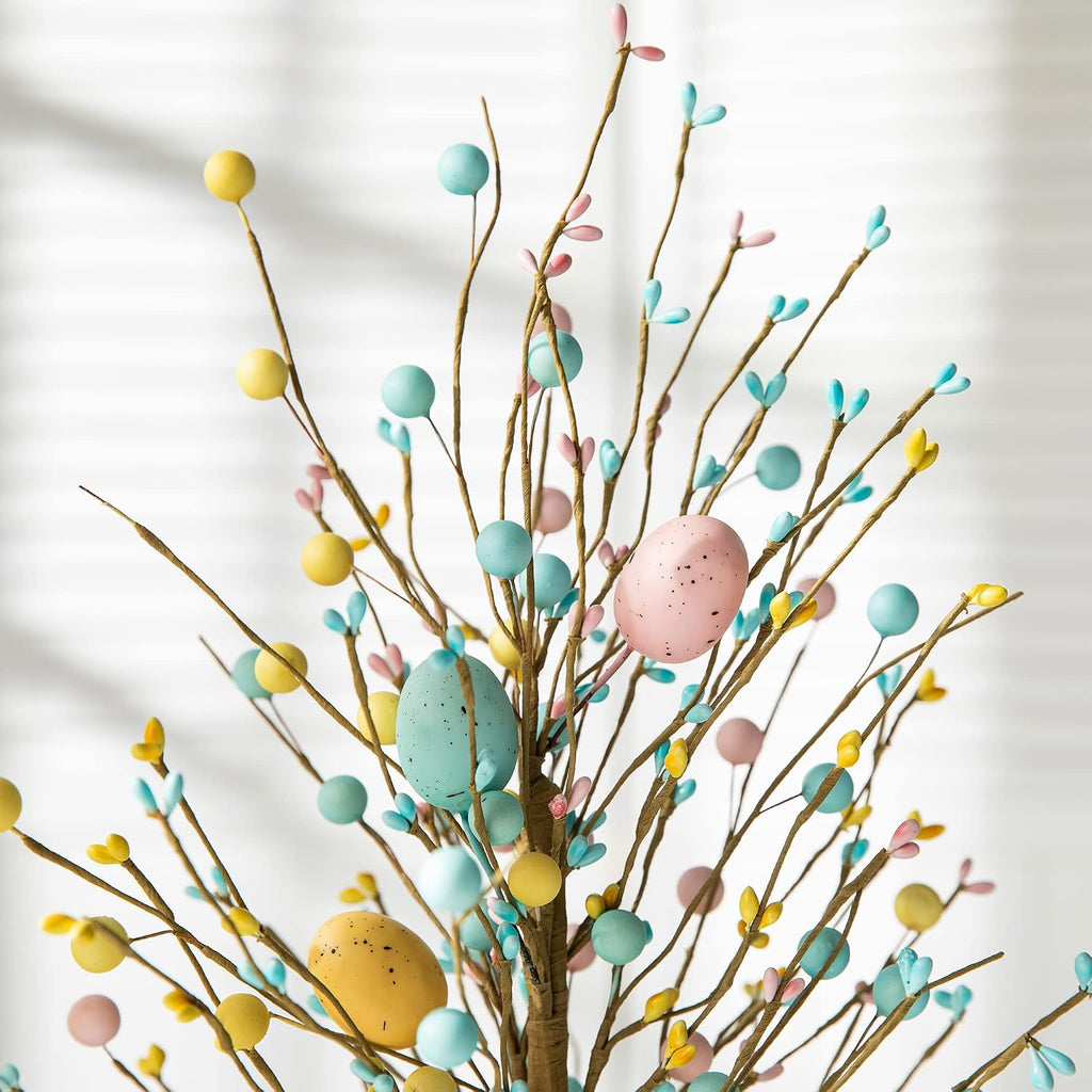 18"H Easter Eggs Table Tree with Burlap Base, Decorative Tree Table Centerpiece for Great Festival Easter Party Home