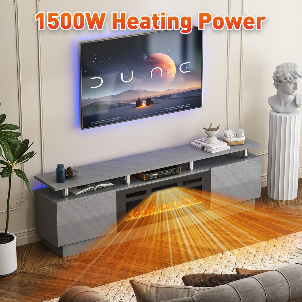 80", Modern Entertainment Center & 36 Inch Electric Fireplace with Remote Control, LED Light, Fire Place Tv Stand