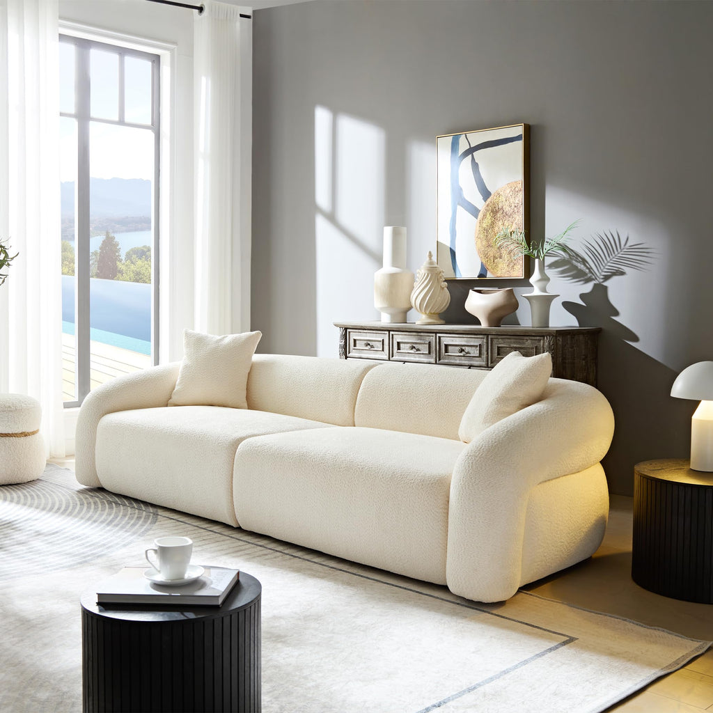 105" Luxury Sectional Sofa Couch Curved Sofa Comfy Boucle Couch Cloud Loveseat Couches Oversized 3 Seater Deep Seat