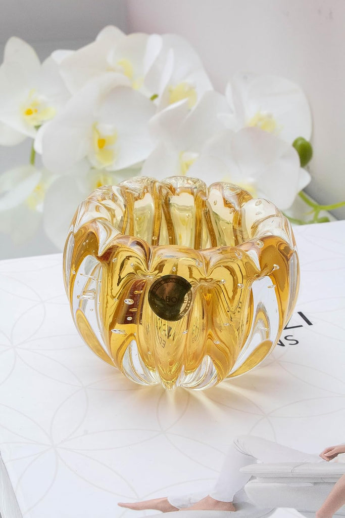 Murano-Style Hand-Blown Glass Cachepot, Model Liceu (Amber)| Brazilian Artisan Craft | Multipurpose Use as Vase
