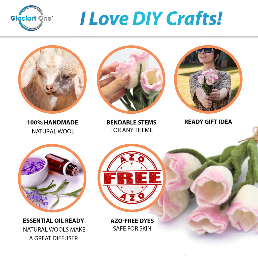 Felt Tulip Flowers Artificial Bouquet - 5 pcs|Reusable, Washable and Essential Oil Ready Multi Color Artificial