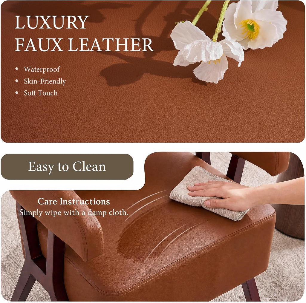 Faux Leather Barrel Accent Chair with Solid Wood Frame (Brown,2) - Set of 2