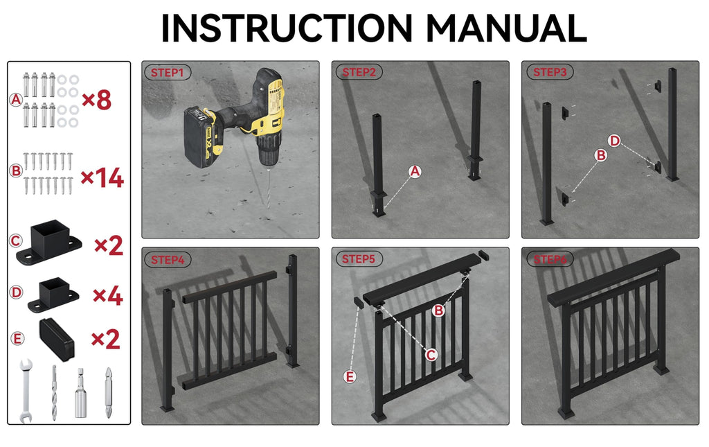 Horizontal Deck Railing Kit, 40" H x 50" W Deck Railing Kit
