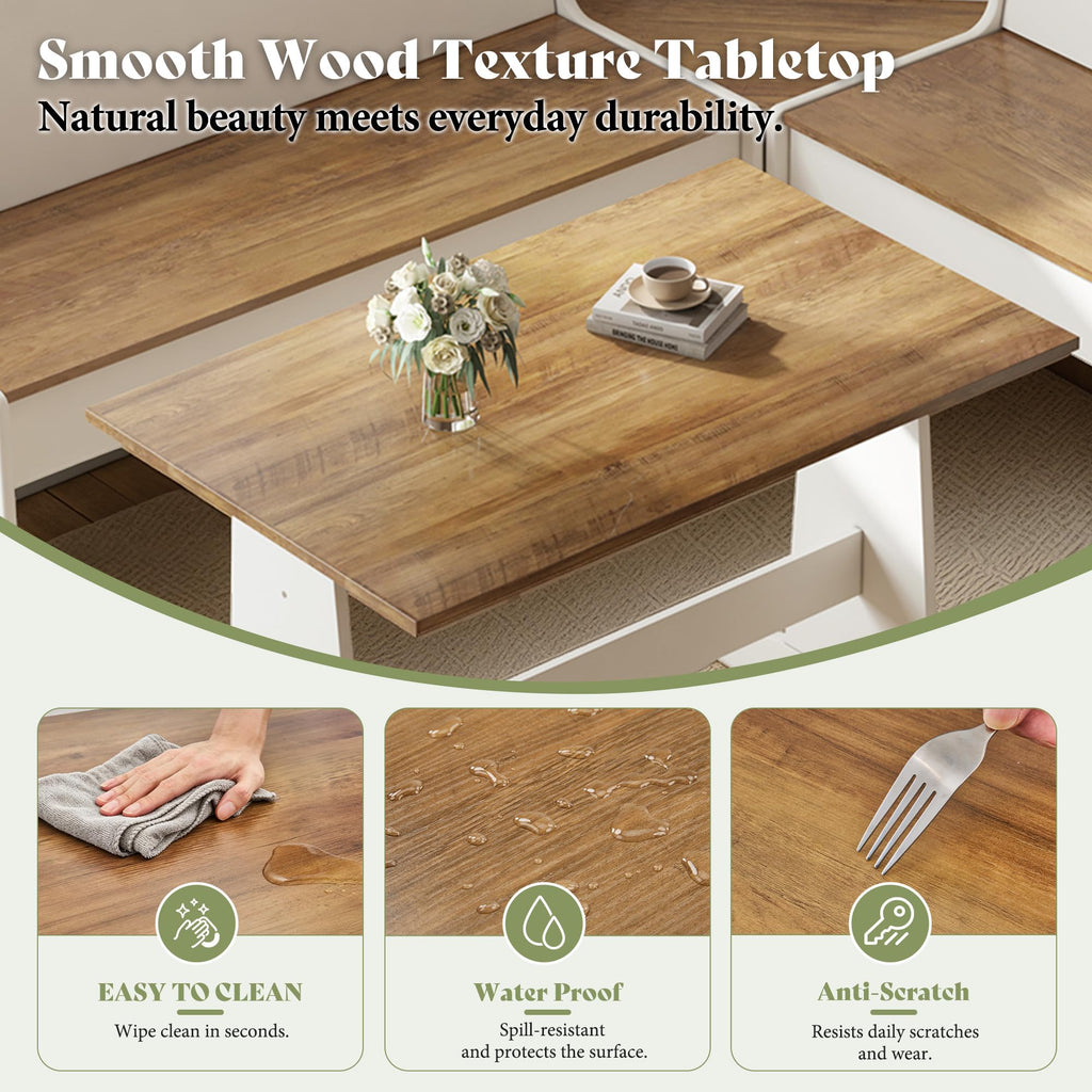 3-Piece Corner Dining Set with Hidden Storage, White & Barnwood