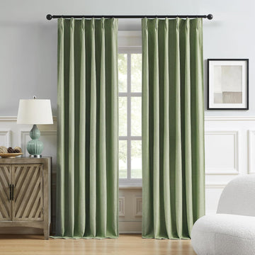Luxury Blackout Curtains (Set of 2 Panels) Taupe, Pinch Pleated Linen Blend Farmhouse 100% Blackout Thermal Insulated