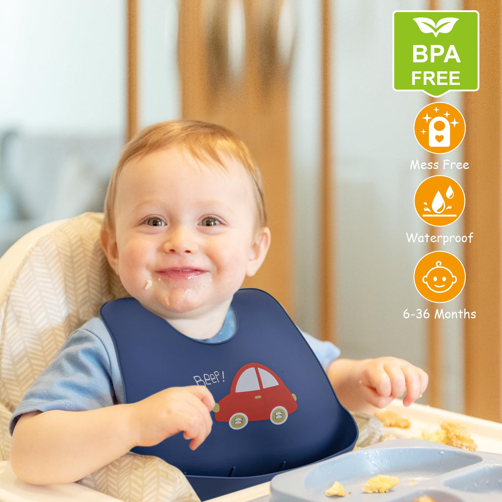 2 Pack Silicone Baby Bibs With Adjustable Fit Waterproof