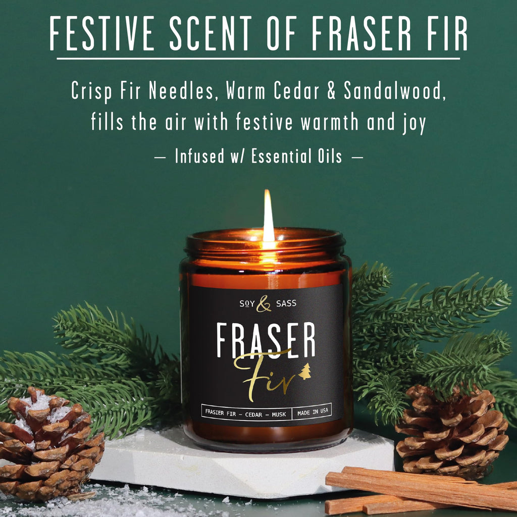 Fraser Fir Candles - Christmas Candles - 'Fraser Fir' w/Balsam Fir Cedar & Sandalwood Evergreen Tree Scent I Winter