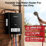 Propane Tankless Water Heater, 5L 1.32 GPM Outdoor Portable Gas Instant Hot Water Heater with Digital Display