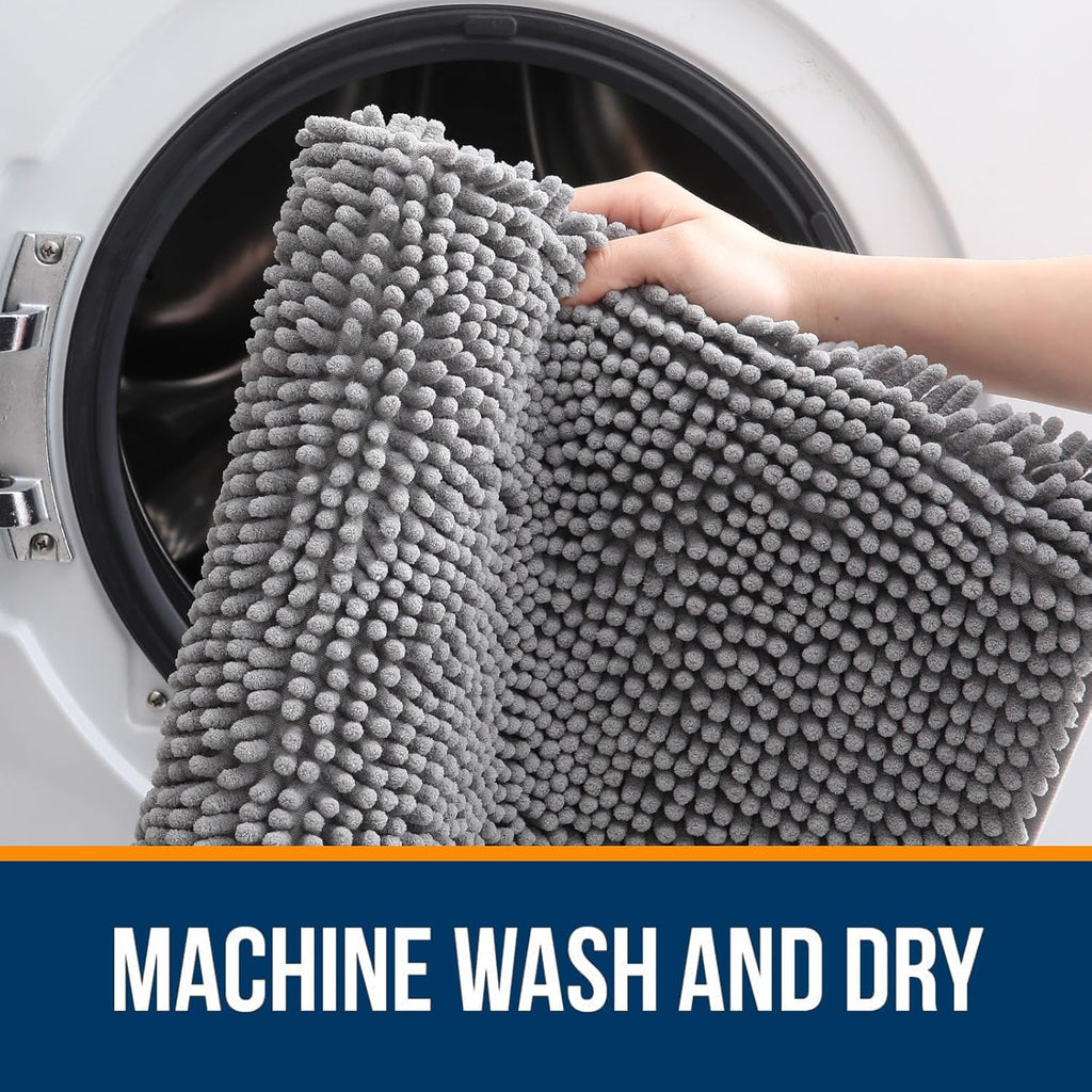 Bathroom Rugs 36x24, Extra Soft Absorbent Chenille Bath Rugs | Grey, Quick-Drying Rubber Backing, Machine Washable