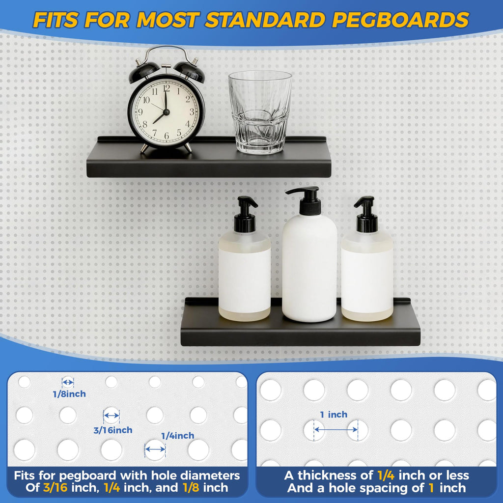 6 Pack Pegboard Shelves, 10x4.3 Inch Metal Peg Board Shelving